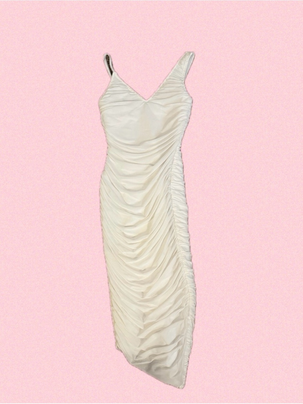 One‑Shoulder White Ruched Midi Dress